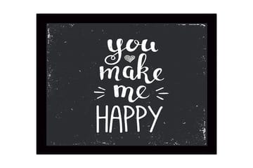 Inramad Canvastavla i trä - 41x56 cm - Inspirerande text med budskapet you make me happy - Vit / Svart - Inredning - Tavlor & konst