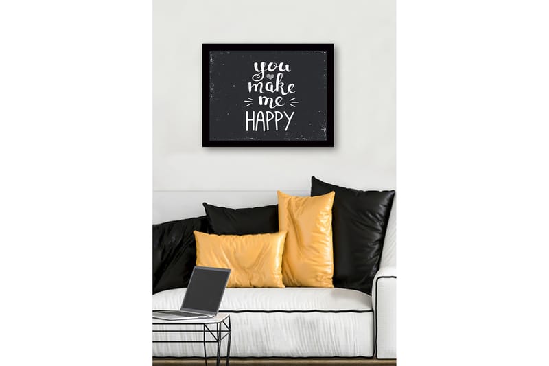 Inramad Canvastavla i trä - 41x56 cm - Inspirerande text med budskapet you make me happy - Vit / Svart - Inredning - Tavlor & konst