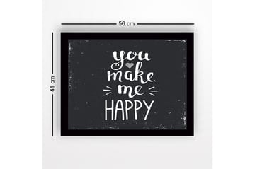 Inramad Canvastavla i trä - 41x56 cm - Inspirerande text med budskapet you make me happy - Vit / Svart - Inredning - Tavlor & konst
