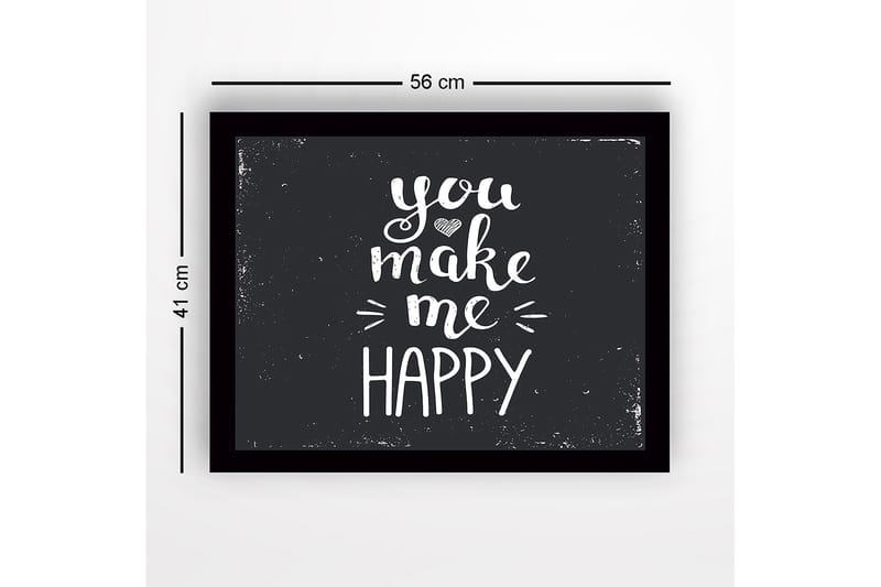 Inramad Canvastavla i trä - 41x56 cm - Inspirerande text med budskapet you make me happy - Vit / Svart - Inredning - Tavlor & konst