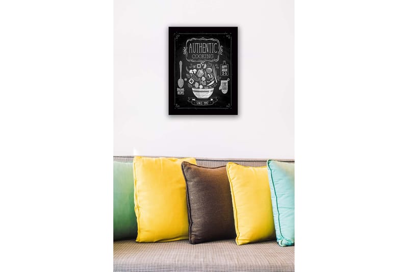 Inramad Canvastavla i trä - 41x56 cm - Köksskylt med en skål fylld av grönsaker och köksredskap - Vit / Svart - Inredning - Tavlor & konst