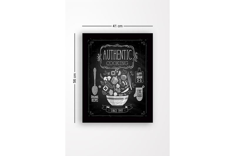 Inramad Canvastavla i trä - 41x56 cm - Köksskylt med en skål fylld av grönsaker och köksredskap - Vit / Svart - Inredning - Tavlor & konst