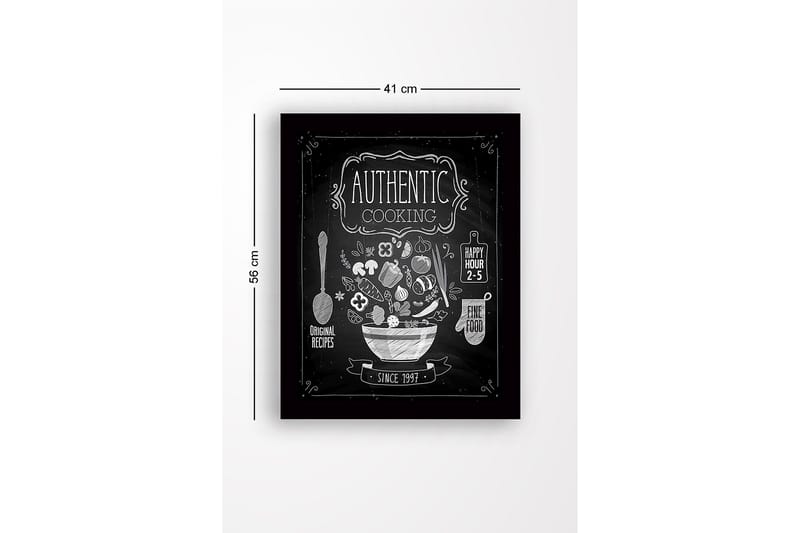 Inramad Canvastavla i trä - 41x56 cm - Köksskylt med en skål fylld av grönsaker och köksredskap - Vit / Svart - Inredning - Tavlor & konst