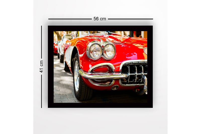 Inramad Canvastavla i trä - 41x56 cm - Klassisk röd sportbil med glänsande kromdetaljer - Röd / Krom / Svart - Inredning - Tavlor & konst