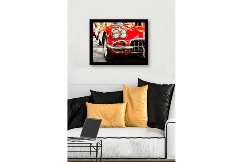 Inramad Canvastavla i trä - 41x56 cm - Klassisk röd sportbil med glänsande kromdetaljer - Röd / Krom / Svart - Inredning - Tavlor & konst