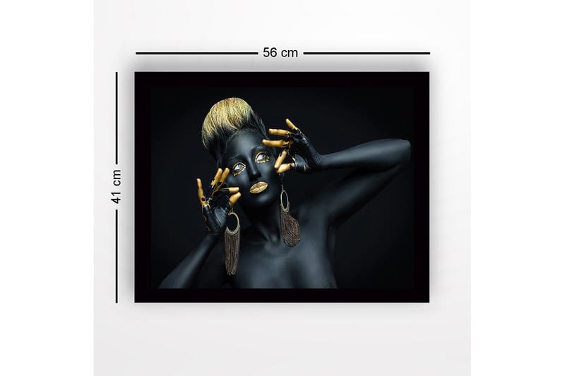 Inramad Canvastavla i trä - 41x56 cm - Konstverk med en kvinna i svart kroppsmålning och guldiga detaljer - Svart / Guld / Brun - Inredning - Tavlor & konst