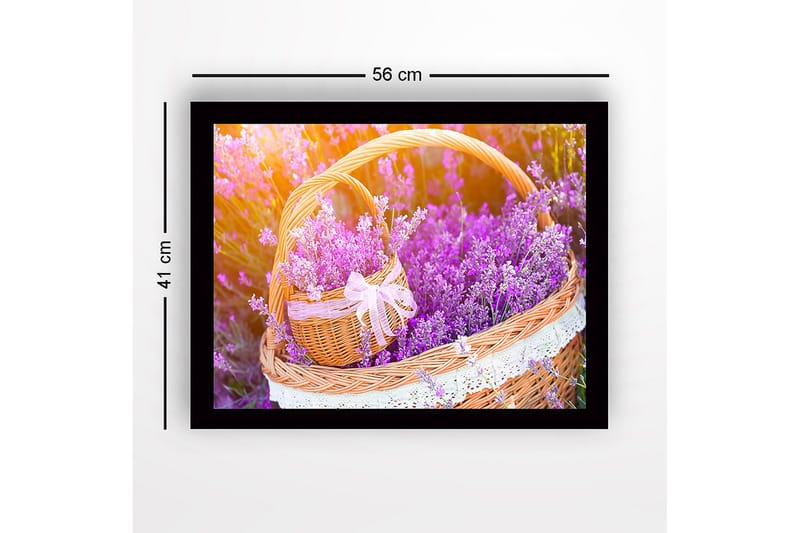 Inramad Canvastavla i trä - 41x56 cm - Korg fylld med lavendelblommor - Lila / Grön / Brun - Inredning - Tavlor & konst