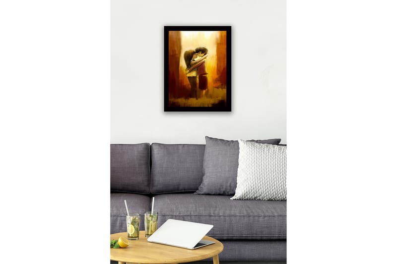 Inramad Canvastavla i trä - 41x56 cm - Kramande par i en romantisk omfamning - Guld / Brunt / Beige - Inredning - Tavlor & konst