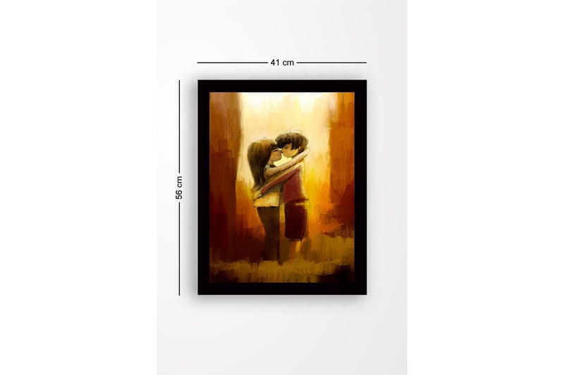 Inramad Canvastavla i trä - 41x56 cm - Kramande par i en romantisk omfamning - Guld / Brunt / Beige - Inredning - Tavlor & konst
