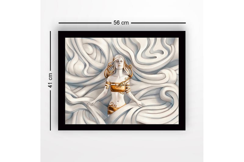 Inramad Canvastavla i trä - 41x56 cm - Kvinna i en drömlik miljö omgiven av svängande former - Vit / Beige / Gyllene - Inredning - Tavlor & konst