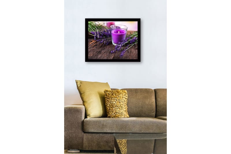 Inramad Canvastavla i trä - 41x56 cm - Lila doftljus omgiven av lavendelblommor - Lila / Grön / Brun - Inredning - Tavlor & konst