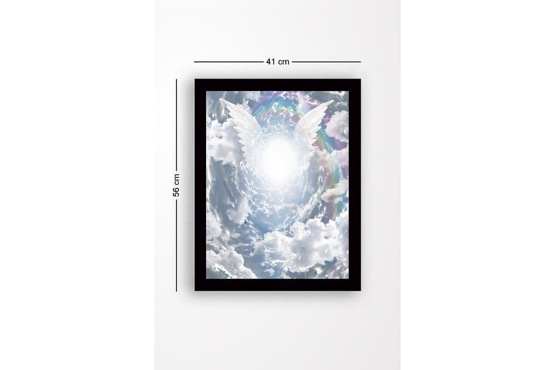 Inramad Canvastavla i trä - 41x56 cm - Ljusa änglavingar som sträcker sig mot en strålande ljuskälla i en dramatisk himmel - Vit / Ljusblå / Grå - Inredning - Tavlor & konst