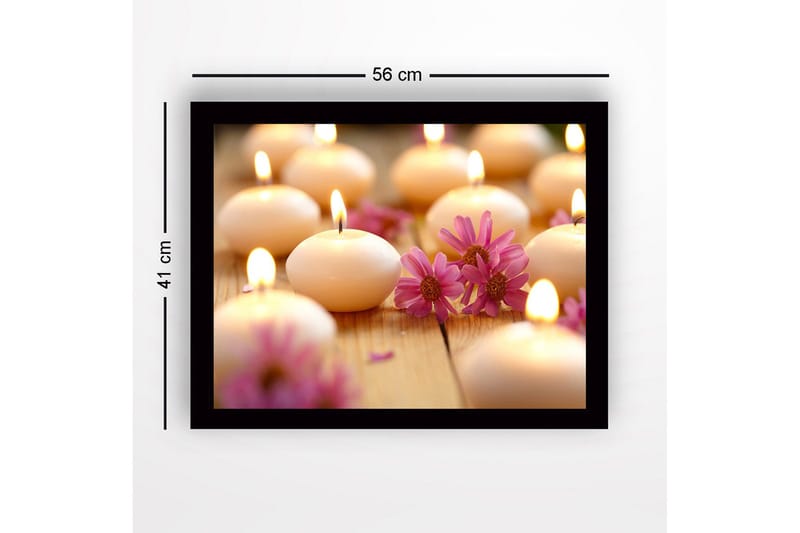 Inramad Canvastavla i trä - 41x56 cm - Ljusande doftljus omgivna av blommor - Ljusrosa / Vit / Beige - Inredning - Tavlor & konst