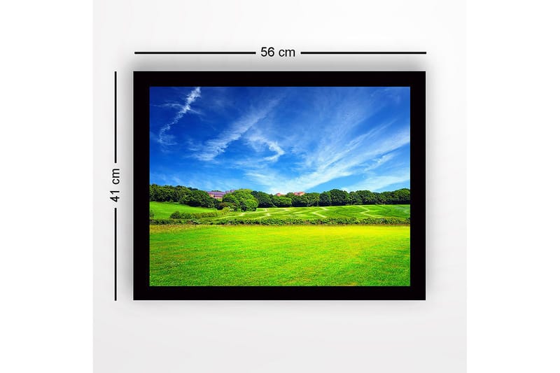 Inramad Canvastavla i trä - 41x56 cm - Lummig landskap med grönskande ängar och blå himmel - Grön / Blå - Inredning - Tavlor & konst