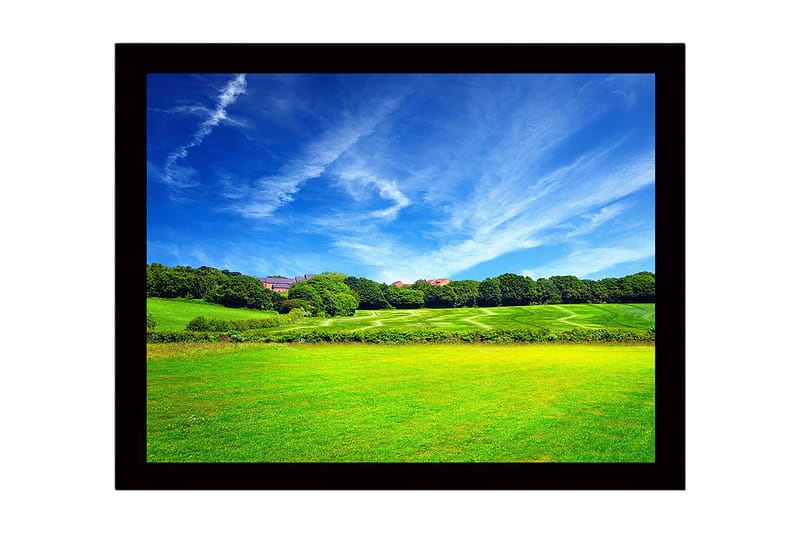 Inramad Canvastavla i trä - 41x56 cm - Lummig landskap med grönskande ängar och blå himmel, Grön / Blå