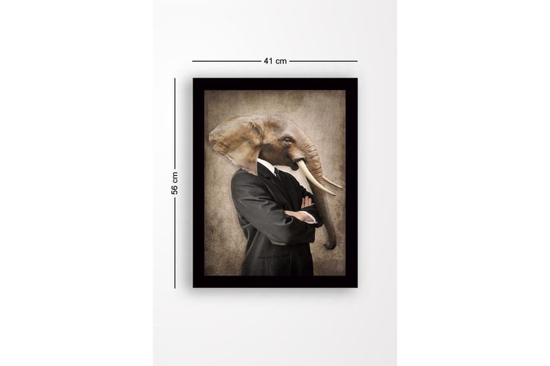 Inramad Canvastavla i trä - 41x56 cm - Människa med elefanthuvud i kostym - Grå / Brun / Svart - Inredning - Tavlor & konst