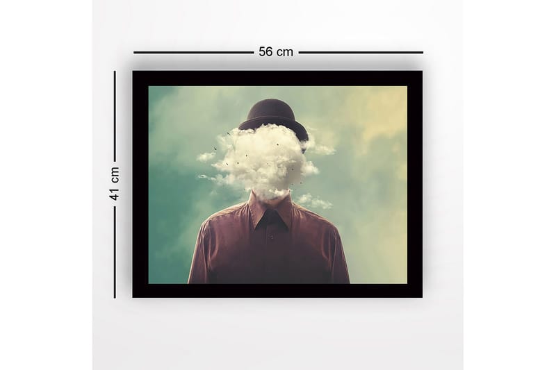 Inramad Canvastavla i trä - 41x56 cm - Människa med en molnig huvudet som svävar över en drömlik bakgrund - Grön / Brun / Vit - Inredning - Tavlor & konst