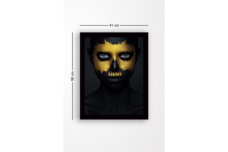 Inramad Canvastavla i trä - 41x56 cm - Mörk ansiktsmålning med guldiga detaljer som formar ett dödskallemotiv - Svart / Guld - Inredning - Tavlor & konst