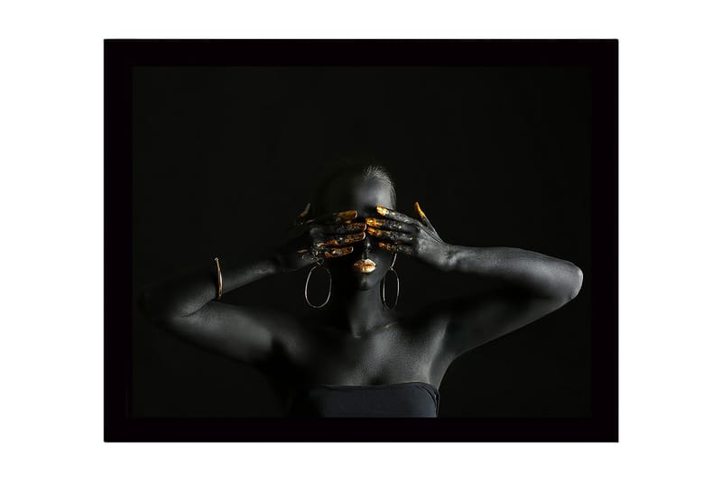 Inramad Canvastavla i trä - 41x56 cm - Mörk figur med guldiga detaljer som täcker ansiktet och händerna - Svart / Guld - Inredning - Tavlor & konst