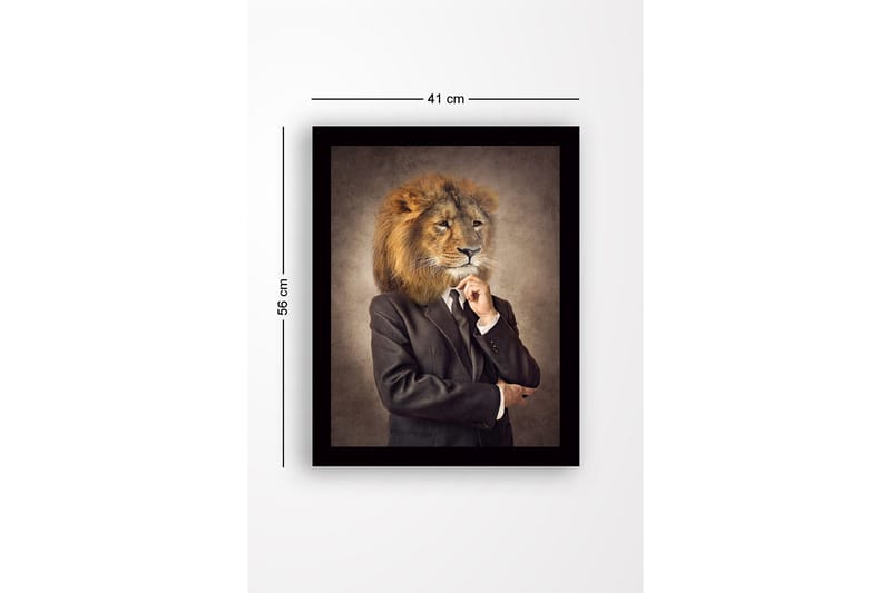 Inramad Canvastavla i trä - 41x56 cm - Man med lejonhuvud i kostym - Beige / Mörkbrun / Svart - Inredning - Tavlor & konst
