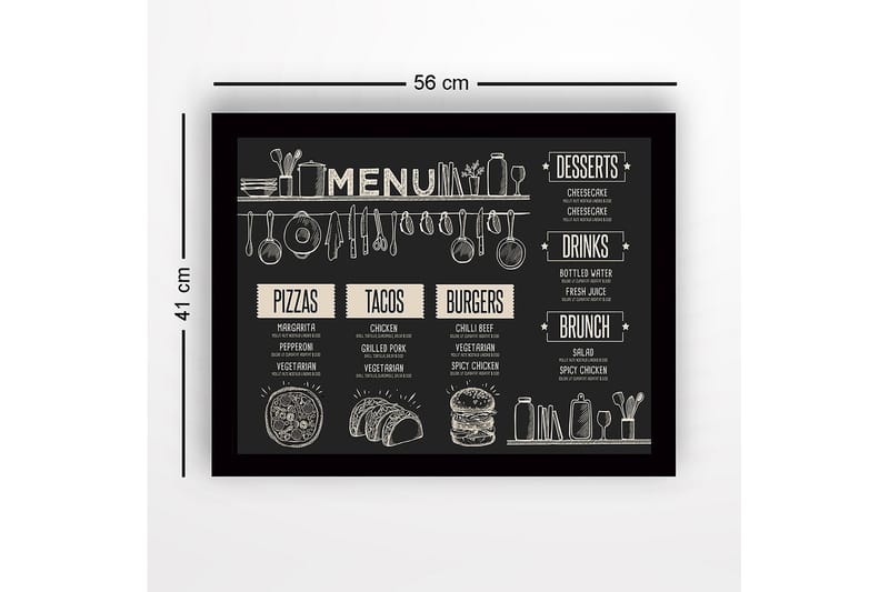 Inramad Canvastavla i trä - 41x56 cm - Meny med mat och dryck i skissartad stil - Svart / Beige - Inredning - Tavlor & konst