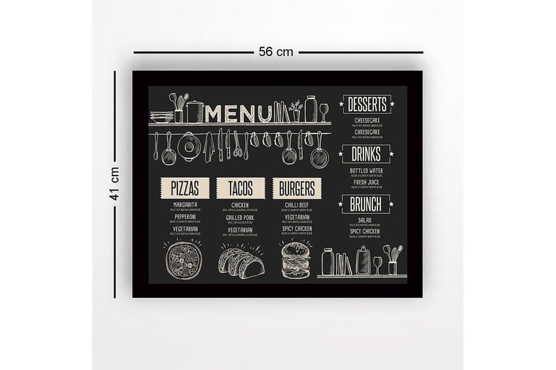 Inramad Canvastavla i trä - 41x56 cm - Meny med mat och dryck i skissartad stil - Svart / Beige - Inredning - Tavlor & konst