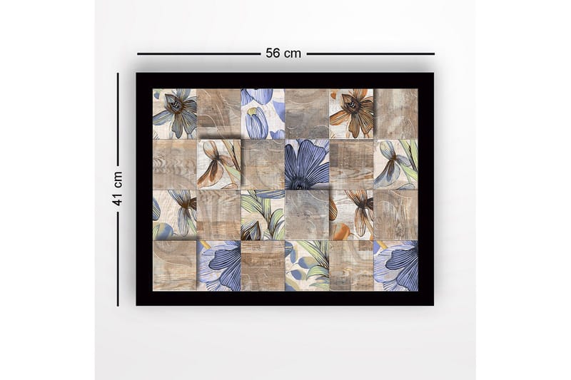 Inramad Canvastavla i trä - 41x56 cm - Mosaik av blommor i olika färger och former - Beige / Blå / Brun - Inredning - Tavlor & konst