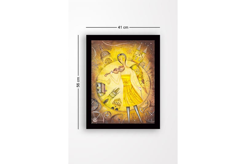 Inramad Canvastavla i trä - 41x56 cm - Musiker med fiol i en gyllene omgivning - Guld / Gul / Brun - Inredning - Tavlor & konst
