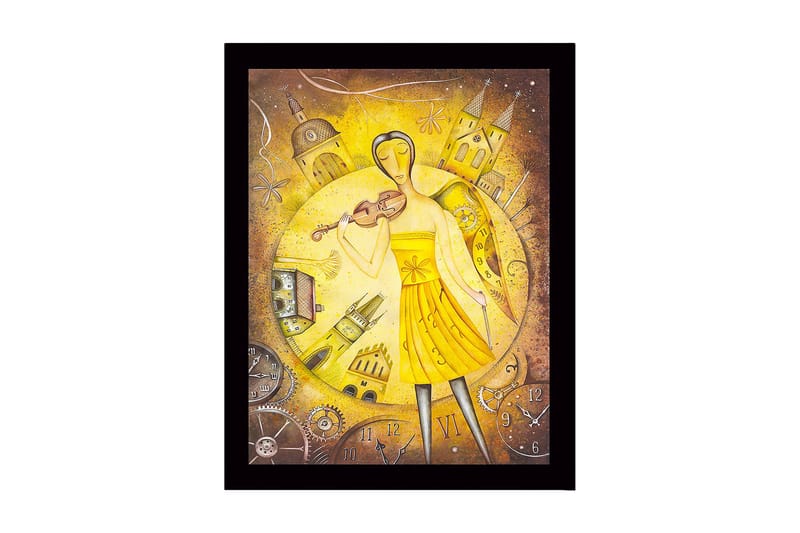 Inramad Canvastavla i trä - 41x56 cm - Musiker med fiol i en gyllene omgivning - Guld / Gul / Brun - Inredning - Tavlor & konst