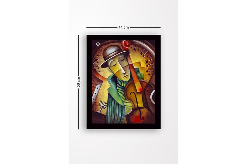 Inramad Canvastavla i trä - 41x56 cm - Musiker som spelar fiol med en drömmande uttryck - Guld / Grön / Brun - Inredning - Tavlor & konst