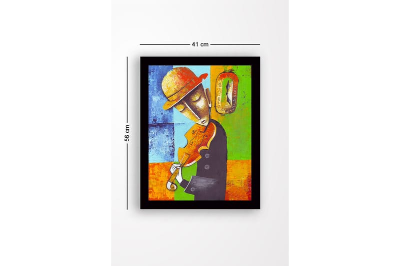 Inramad Canvastavla i trä - 41x56 cm - Musiker som spelar fiol med en känsla av tidens gång - Blå / Grön / Orange - Inredning - Tavlor & konst