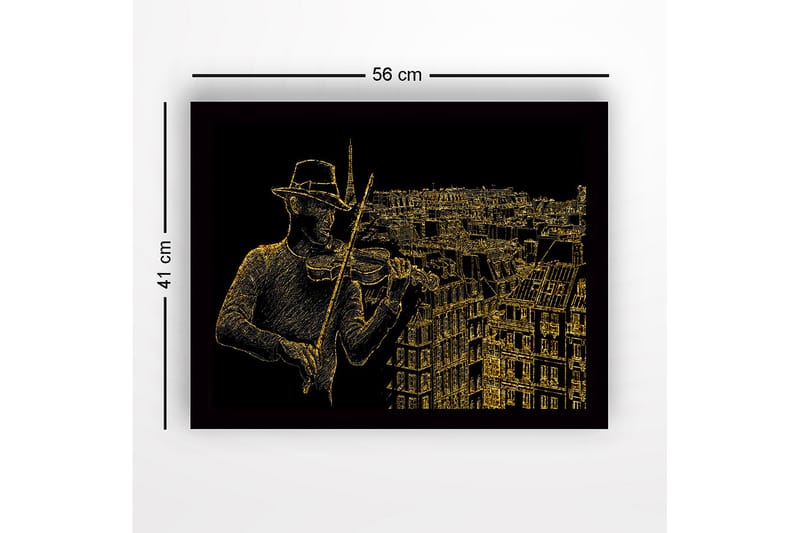 Inramad Canvastavla i trä - 41x56 cm - Musiker som spelar fiol med en stadssilhuett i bakgrunden - Guld / Svart - Inredning - Tavlor & konst