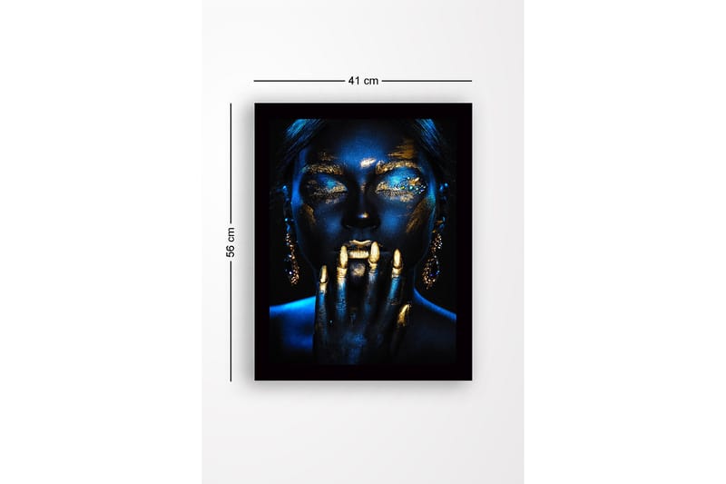 Inramad Canvastavla i trä - 41x56 cm - Mystisk porträtt med guld- och blåtoner - Guld / Mörkblå - Inredning - Tavlor & konst