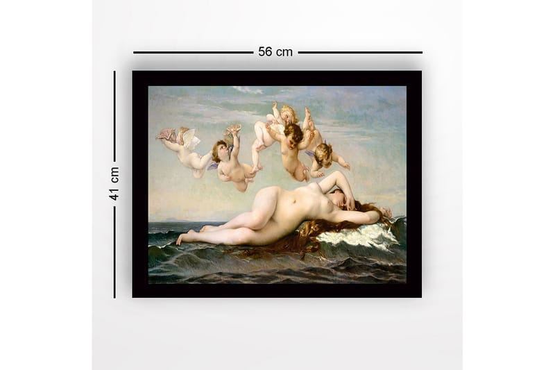 Inramad Canvastavla i trä - 41x56 cm - Naken kvinna som vilar på havets vågor omgiven av änglar - Hudton / Himmelsblå / Havsgrön - Inredning - Tavlor & konst