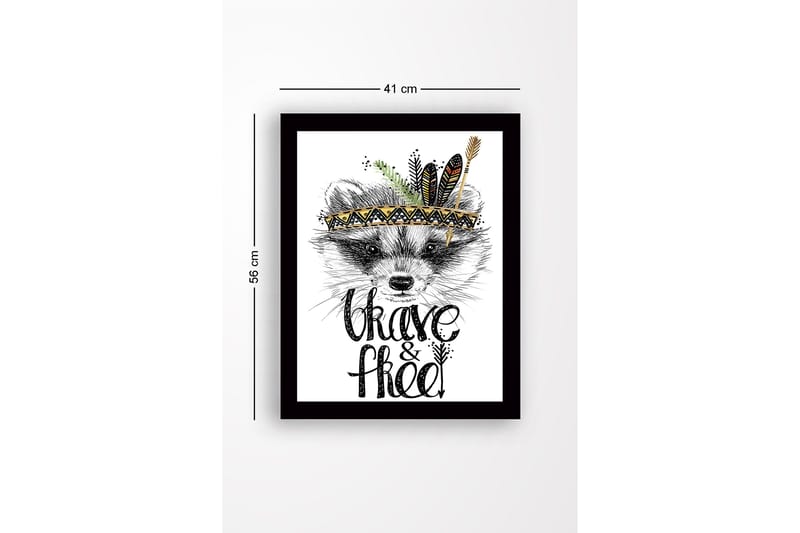 Inramad Canvastavla i trä - 41x56 cm - Räv med fj ädrar och en dekorativ huvudbonad - Svart / Guld / Vit - Inredning - Tavlor & konst