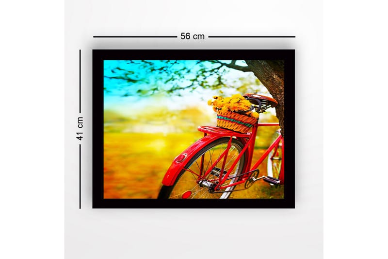 Inramad Canvastavla i trä - 41x56 cm - Röd cykel med en korg fylld av blommor - Röd / Gul / Grön - Inredning - Tavlor & konst