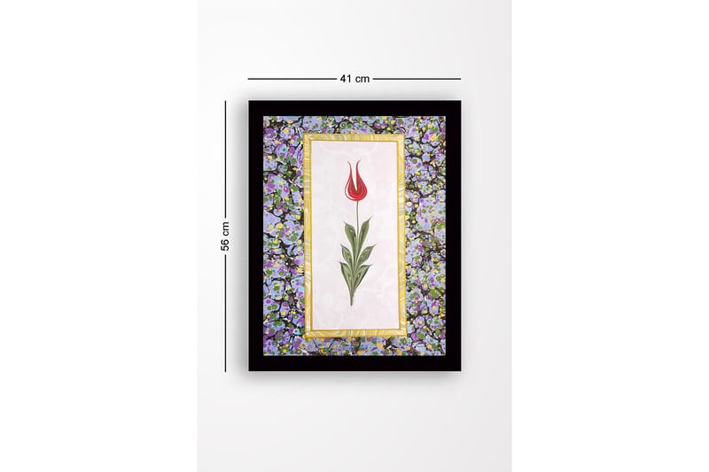 Inramad Canvastavla i trä - 41x56 cm - Röd tulpan med gröna blad på en ljus bakgrund - Röd / Grön / Lila - Inredning - Tavlor & konst