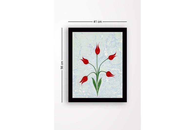 Inramad Canvastavla i trä - 41x56 cm - Röda tulpaner med gröna stjälkar på en ljusblå bakgrund - Röd / Grön / Ljusblå - Inredning - Tavlor & konst