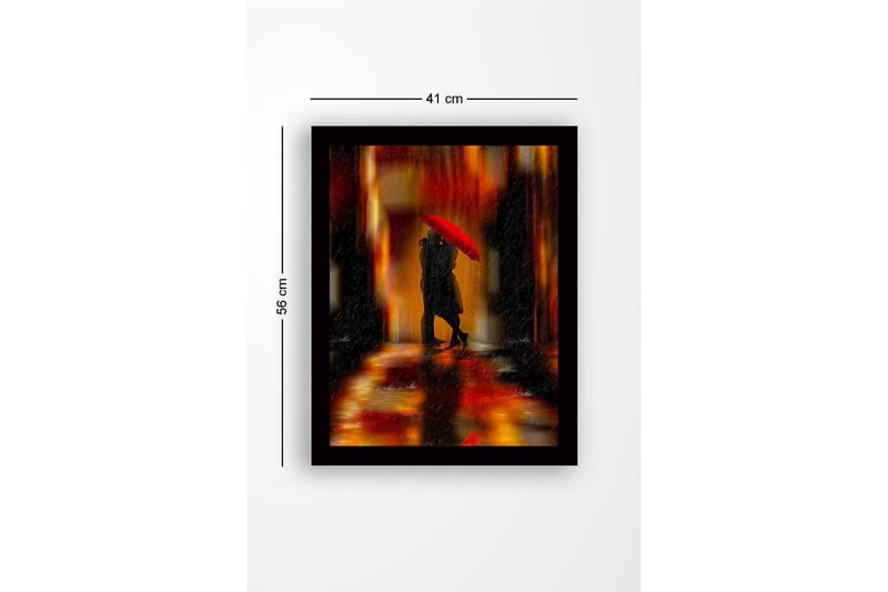 Inramad Canvastavla i trä - 41x56 cm - Romantisk scen med par under ett rött paraply - Röd / Orange / Svart - Inredning - Tavlor & konst