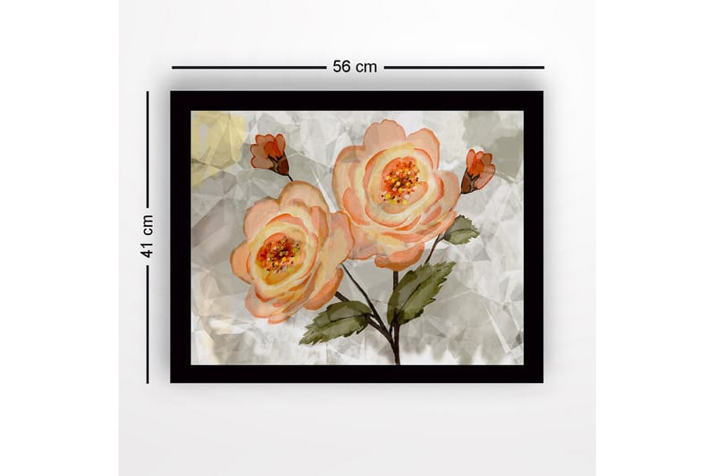 Inramad Canvastavla i trä - 41x56 cm - Rosa blommor med gröna blad - Ljusrosa / Grön / Beige - Inredning - Tavlor & konst