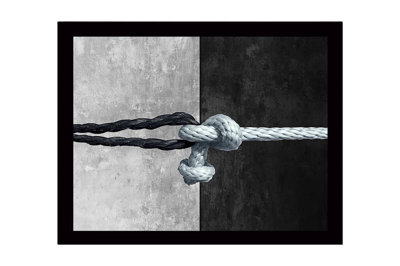 Inramad Canvastavla i trä - 41x56 cm - Sammanflätade rep i kontrasterande svart och vitt - Svart / Vit - Inredning - Tavlor & konst