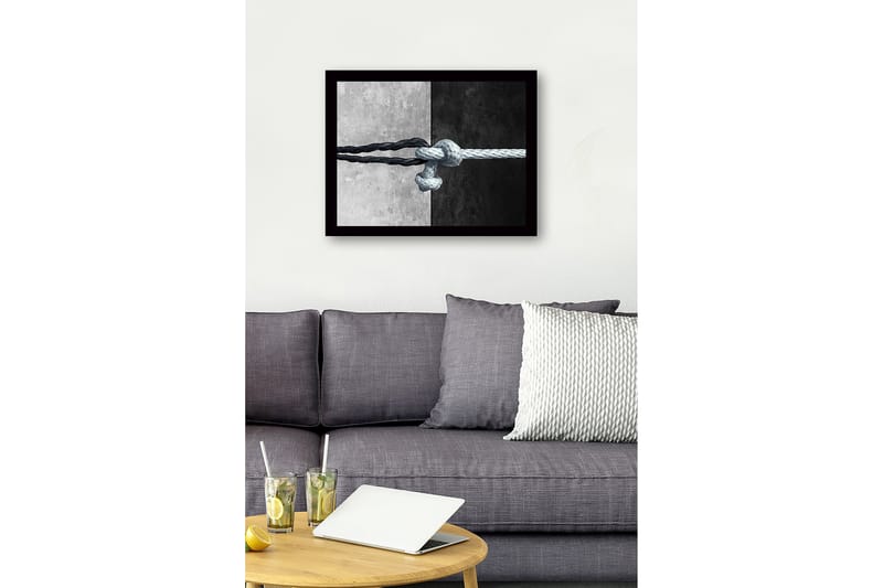 Inramad Canvastavla i trä - 41x56 cm - Sammanflätade rep i kontrasterande svart och vitt - Svart / Vit - Inredning - Tavlor & konst