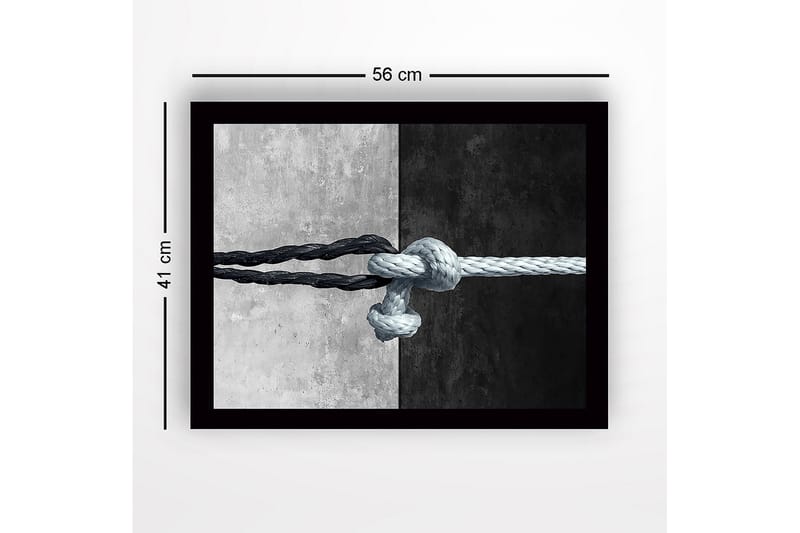 Inramad Canvastavla i trä - 41x56 cm - Sammanflätade rep i kontrasterande svart och vitt - Svart / Vit - Inredning - Tavlor & konst