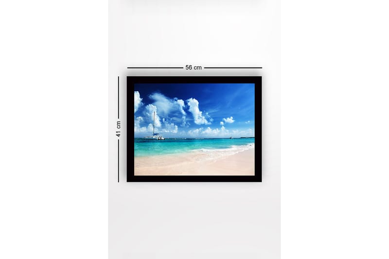 Inramad Canvastavla i trä - 41x56 cm - Segelbåt på en klarblå havsstrand - Blå / Turkos / Vit - Inredning - Tavlor & konst