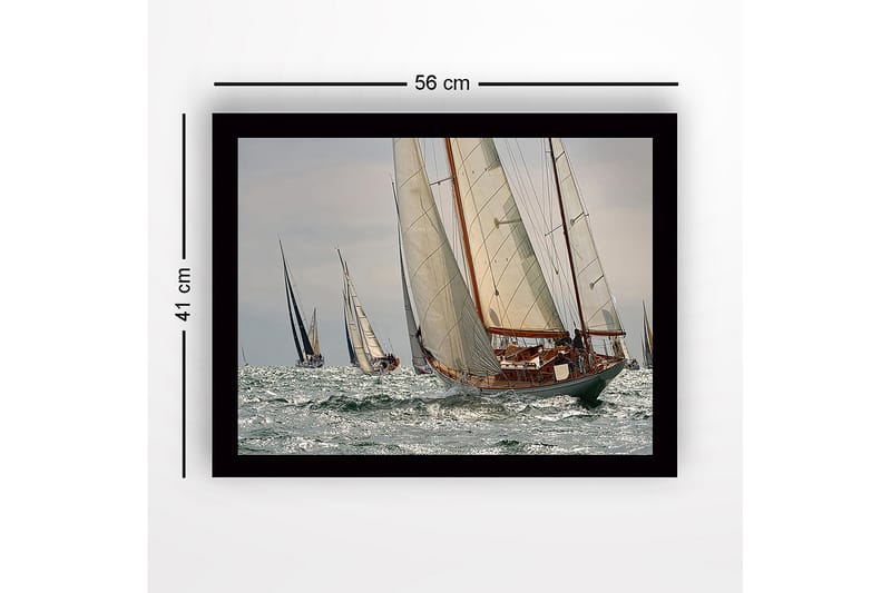 Inramad Canvastavla i trä - 41x56 cm - Segelbåtar som tävlar på öppet hav - Vit / Blå / Grå - Inredning - Tavlor & konst