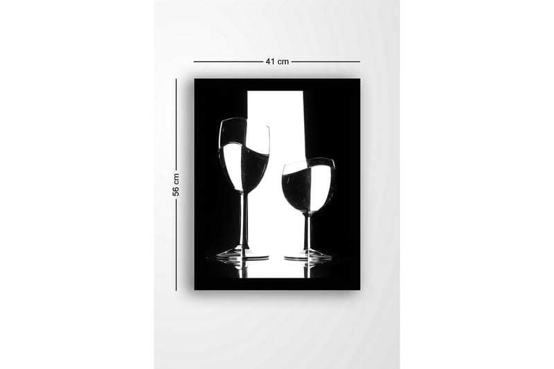 Inramad Canvastavla i trä - 41x56 cm - Silhuett av två vinglas med reflektioner i en minimalistisk komposition - Svart / Vitt / Genomskinligt - Inredning - Tavlor & konst