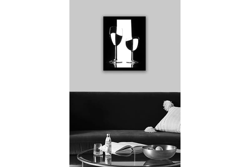 Inramad Canvastavla i trä - 41x56 cm - Silhuett av två vinglas med reflektioner i en minimalistisk komposition - Svart / Vitt / Genomskinligt - Inredning - Tavlor & konst
