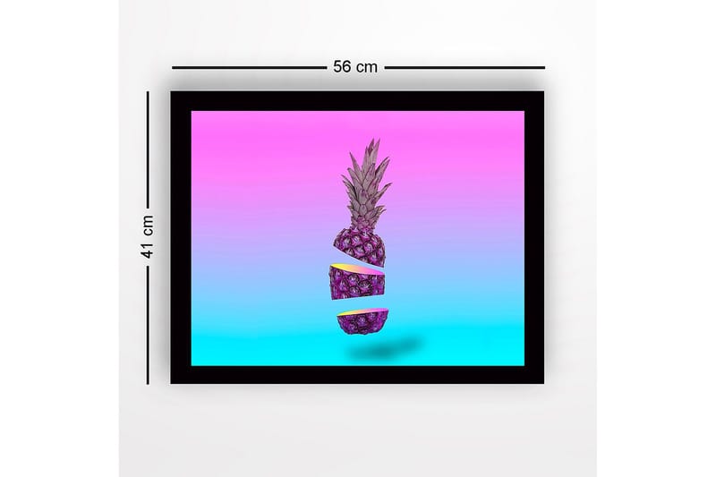 Inramad Canvastavla i trä - 41x56 cm - Skivad ananas i en surrealistisk komposition - Lila / Rosa / Turkos - Inredning - Tavlor & konst
