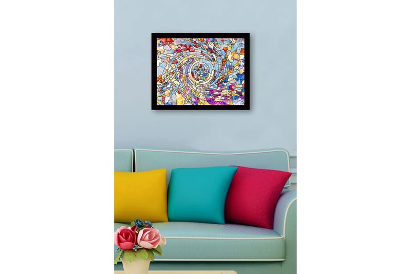 Inramad Canvastavla i trä - 41x56 cm - Spiraler av färgglada mosaikfragment - Blå / Röd / Gul - Inredning - Tavlor & konst