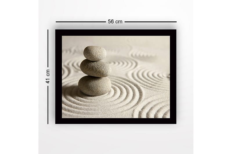 Inramad Canvastavla i trä - 41x56 cm - Stenstapel på sand med cirkulära mönster - Grå / Beige - Inredning - Tavlor & konst